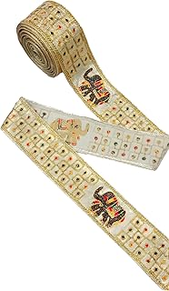Balar Creation Laces Borders Material Fancy Embroidery Work for Sarees Blouse Dress Lehenga Dupatta Choli Palazzo Anarkali Craft etc.Ribbon Roll (Multi & Gold) (9.1)