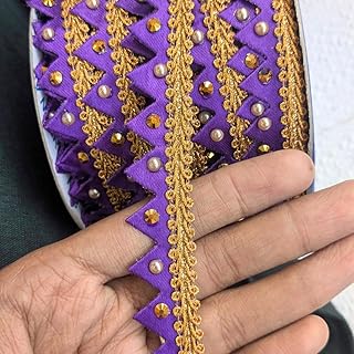 Stone Embroidery Lace ? 9 Meters | Decorative Border for Sarees, Lehengas, Dresses & Craft Projects | Designer Trim for Sewing & Embellishment