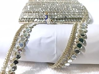 Lacesnmore Mirror lace, Golden lace with Mirror Work for Dupatta Saree Border, Fabric Crafting (Water Gold - 9meter)