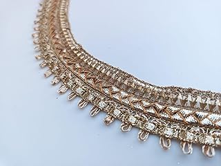 Decorative Gota Patti Border Trim,with Multicolour Thread Work, Traditional Indian Lace (Light Golden, 7 Meter)