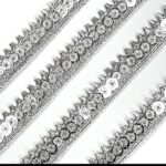 EmbroideryMaterial Zari with Shiny Sequence Sitara Gota Patti Lace for Saree Border, Blouse, Dupatta Border, Lehenga, Kurti etc (18 Meters, Silver, 15mm Wide)