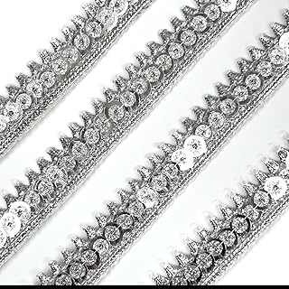 EmbroideryMaterial Zari with Shiny Sequence Sitara Gota Patti Lace for Saree Border, Blouse, Dupatta Border, Lehenga, Kurti etc (18 Meters, Silver, 15mm Wide)
