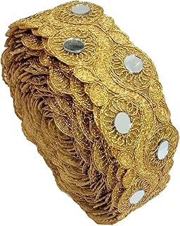 Balar Creation Exquisite 9 Meter Mirror Lace Roll with Gota Patti & Zari Border for Women's Sarees, Dresses, Lehengas & Home Decor - Perfect for Sewing, Embroidery, and Craft Projects (Gold)