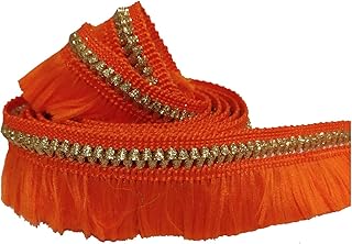 Utkarsh 18 Mtr Roll of Ethnic Wear Gota Patti Embroidery Orange and Golden Trim Kiran Lace Border for Saree,Suit,Dresses,Fashion Designing,Art and Craftworks with 3.17 cm Width