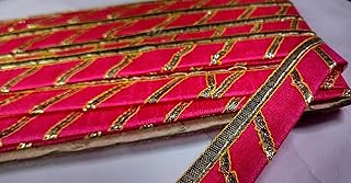 Vardhman (9 Meters) Handmade Traditional Rajputani/Rajasthani Embroidered Designer Piping Gota Patti Magji Lace - Exquisite Embellishment for Saree Border, Dupattas & Cushion Covers (Pink)