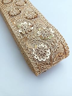 Golden Cutwork Sequins Fool Patti Work Lace, Border Lace, Dupatta Lace (B-Golden, 9 Meter)