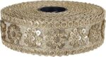 Kurlz 1.50 inch Exclusive Glitter Sequins Flower Embroidery Border for Dupatta, Sarees Western Dresses, Footwear, DIY Crafts | Size: 9 Yards - Pearl Matt