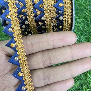 Stone Embroidery Lace Navy Blue Colour ? 9 Meters | Decorative Border for Sarees, Lehengas, Dresses & Craft Projects | Designer Trim for Sewing & Embellishment