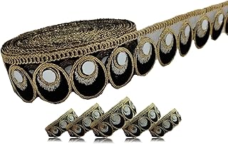 "Mirror Embroidery Lace Border ? Black Cotton Thread with Rose Gold Zari Work (9 Meters Long, 3.8 cm Wide) for Saree, Dress, Dupatta, Kurti, Blouse, Lehenga, Anarkali, Hijab, Scarf & DIY Crafts" (Black)