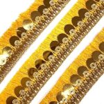 EmbroideryMaterial Tassel Designed Shining Zari Lace with Shining Sequence Embroidered Lace for Sewing, Embroidery, Saree Border, Blouse, Dupatta Border, Lehenga, Kurti etc (18 Meters, Gold, 22mm Wide)