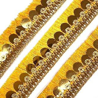EmbroideryMaterial Tassel Designed Shining Zari Lace with Shining Sequence Embroidered Lace for Sewing, Embroidery, Saree Border, Blouse, Dupatta Border, Lehenga, Kurti etc (18 Meters, Gold, 22mm Wide)