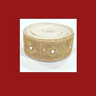 Chahat Lace Border Mirror Work Golden Zari Sewing Gota Patti Ribbon Roll, 5 CM Width, 9 Meter Length