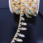 Phicmanlo 1 Yard Crystal Rhinestone Trim Chain Handmade Bridal Trimming Belt AB Stone Applique DIY Jewelry for Women Dress Embellishment (Gold Ab)