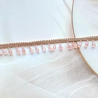 LACESNMORE Crystal Hanging Lace White Tassels Latkan Laces Border Beads Fringe New Drop Style for Dresses Crafts, Home Decor- 3 mtr (Rose Gold (Pink))