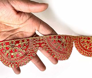 Adikala Red Zari Work Semi Circle Lace & Border Suitable for Home Furnishing, Crafting, Suit, Lehenga, Saree & Dupatta etc. 9-Meter