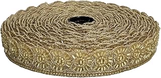 WOVEN LACE & BORDER 1.25 inch Exclusive Antik Golden Cut-Dana Pipe Handwork Embroidery Border for Lehenga/Dupatta | Size: 9 Yards