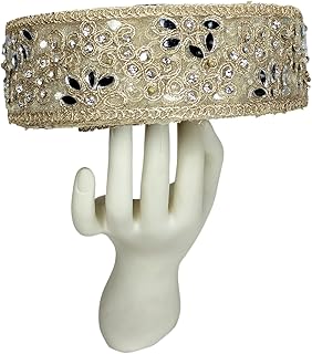 Woven Lace 2 inch Exclusive Pearl Embroidery with Mirror & Zarkan/Zircon Handwork Border for Wedding Dupatta, Evening Gown, Sherwani Stoles | Size: 9 Yards