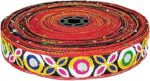 WOVEN LACE & BORDER 1 inch Kutch Embroidery Multy Color Floral & Polka with Mirror Ari Work Border for Chaniya Choli, Clutches, Sling Bag, Handicraft| Size: 9 Yards