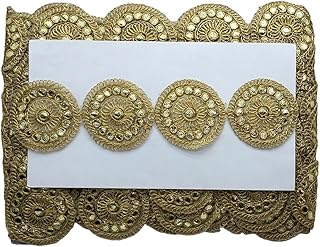 Kurlz Exclusive 2.50 inch Gota Patti Pearl Matt & Color Embroidery Lace for DIY Bags, Belts, Sarees, Lehenga, Suits, Blouses, Dupatta | Size: 9 Yards - Golden