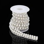Rytenz Rhinestone Trim Applique 1 Yard Crystal Chain Banding Diamond Inlaid White Pearl Beaded Rhinestones for Crafts Clothing and Bridal Embellishments Wedding Ideas Decorations (Pearl-Tassel)