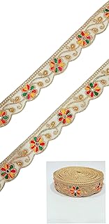Balar Creation Exquisite Rose Gold Zari Lace Roll with Mirror & Stone Work Trim - Perfect for Women's Sarees, Lehengas & Home Decor Sewing and Craft Projects. 9 Mtr Laces