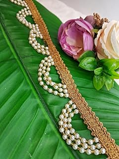 Aerene lace Moti Golden Jhalar lace (7.5 Mtrs.) Trims Used for Suits, Dresses, Embroidery, Crafts, Curtains, Home Decor, Sewing