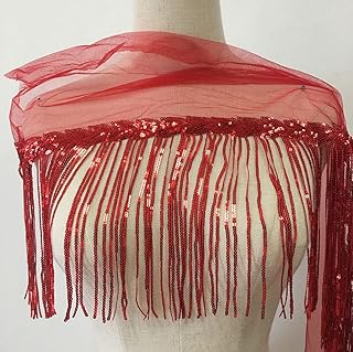 PREMDAS LACES Colorful Sequin Tassel Lace Trim Ribbon Fringe Diy Handmade Dance Performance Clothing Decoration Accessorie (3Miter)(Red)