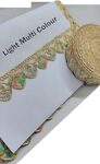 Lace Border for Saree, 9 Metres, Golden Zari Work, Cutwork, Gota Patti Ribbon Trim, 3 CM Width Pack of 1 (Light Multcolor)