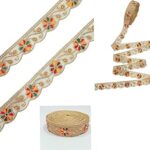 Chahat Laces Borders Material Flower Cutwork Design Lace for Sarees Heavy Zari Work Trim Lace Border for Saree, Kurti, Dresses, Duptaa, Lehenga.Stone Mirror Work,9 Meter, (Multi)