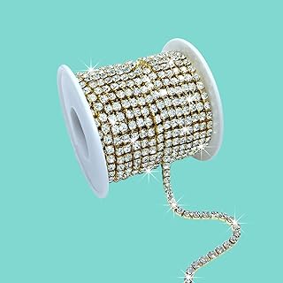Yhsheen 11 Yard 3MM Rhinestone Rhinestone Trim Crystal Rhinestone Chain Sparkly Rhinestone Applique for Wedding Party Embellishment Clothing Accessories (3MM, Clear Stone in Gold Base)