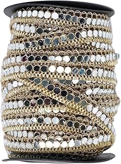 Decorative Mirror Lace Trim, 9 Metres, Gold Base with Silver Mirrors, for Saree Dupatta Kurti and Art & Craft Lace Reel