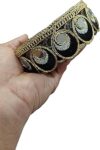 Lace Border Black Stone Mirror Work Sewing Embroidery Cotton Thread & Rose Gold Zari for Saree, Dress, Dupatta, Lehenga, Anarkali, Hijab, Scarf, Craft & Home Decor (Black)