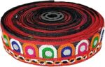 WOVEN LACE & BORDER 1.25 inch Exclusive Black Gamthi/Kutch Embroidery Multy Color Ari Work Pankhi Mirror Border for Garba/Navratri Dress | Size: 9 Yards