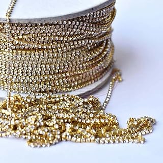 Rhinestone Claw Chain Trim Roll ? Gold Clear Stone Chain for Jewelry Making, Sewing, Embellishment & DIY Crafts | Decorative Trimming Chain for Dresses & Accessories