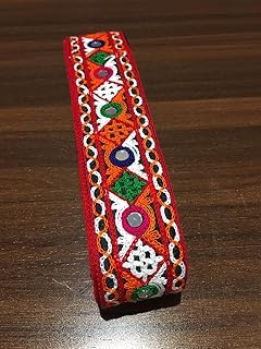 RAMya ENTERPRISE Gamthi Embroid red Broad Colour Hand Woven 9 Meter Real Mirror Work Fabric Cloth Lace for Decoraing and Giving Traditional Vintage Vibe to Your Outfit