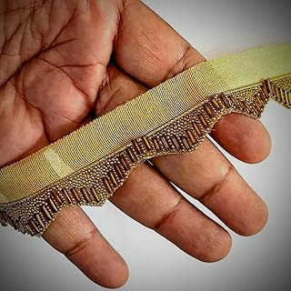 Vardhman Designer Nalki Finetage Pipe & Cutdana Lehar Pattern Jhalar Lace Boder (9 meters) | Fancy Bead & Katdana Embellishment for Sarees, Bridal Lehengas, Dupattas, Kurtis, DIY & Crafts (Bronze / Anmol)