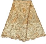 LadyQ Tulle African Net Lace Fabric with Beads and Stones Green Latest African Lace Fabric 2019 French Wedding Bridal Lace Fabric (Gold)