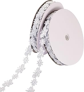 Beadthoven 40 Yards Butterfly Flower Lace Trim Ribbon Silver Vintage Floral Embroidered Lace Appliques 1.5CM DIY Patchwork Ribbon Trim for Sewing Crafts Crochet Knitting Wedding Dress Embellishment