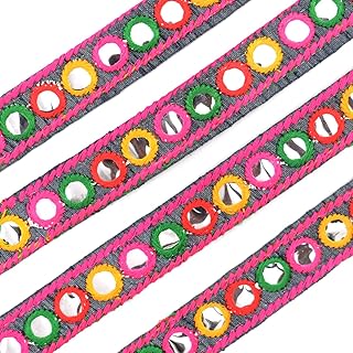 EmbroideryMaterial Cotton Lace with Multicolor Crochet Rounded Silver Reflecting Foil for Sewing, Edging, Saree Border, Kurta, Dupatta, Blouse, Gown & Lehenga(9 Meters, 2CM Wide)