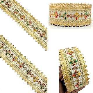 Lace Reel Borders Sewing Ribbon Roll Gota Patti heavy For Women's Saree Dress, Leheng Dupatta,Anarkali Blouse Choli Suits Gown Crafts Fancy Embroidery Gold Zari & Multi Cotton Thread Design Lace 9 mtr