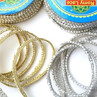 Embroiderymaterial Combo Pearl Lace With Shimmering Dark Gold Finish Zari Border Lace Perfect For For Saree,Blouse,Dupatta,Lehenga,Sewing,Designing Crafts&Home Decor(9 Meters/Pack Of 2)(Gold & Silver)