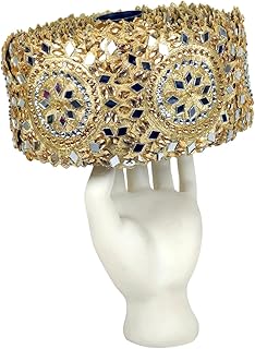 Woven Lace 3 inch Exclusive Stone & Mirror Handwork Embroidery Lace for Buta/Patchwork for Western Kurtis, Saree, Blouse, DIY Craft | Size: 9 Yards - Golden
