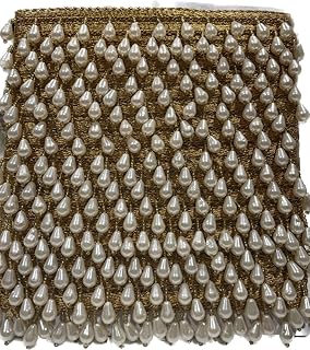 Aerene lace, White Pearl Golden Hanging lace (8 Mtrs.) Trims Used for Suits, Dresses, Embroidery, Crafts, Curtains, Home Decor, Sewing