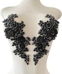 XZG.beatal Handmade Shining Rhinestones lace Applique Patches Sewing Beads Sequins Stone Trim Accessories for Wedding Dress 1 Pair/Bag 11X4.3inches (Black)