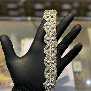 Mohan Shoppe Cutwork lace with Pearl Work Lace Reel for Suits Kurtis Bags Dresses Dupatta etc. Pack of 1 roll (9 Meters) Approx.