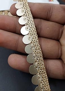 Mezin 9mm Mirror Sequence Hanging Lace Border and Material Sequin, Tassel, Latkan, Jhalar, Fringe, Craft and Decorations (9 Mtr) (Pal mett)