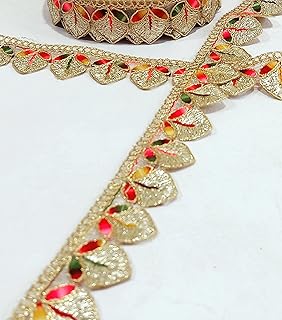 EACH Laces And Borders Material Sewing Embroidery Design 9 Meter For Saree,Dresses,Dupatta,Bridal Dresses,Lehengas,Palazzo,Anarkali Suits,Blouses,Craft And Home Decor Etc. (Water Gold & Multi)