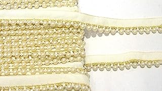 Strala Stylish Multi Pearl Laces for Dresses, Craft and Home Decoration (Gold and White) (9mtr)