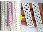 Mezin White Makadi with Krossiya Gpo Lace Border for Dress, Kurtis, Dupatta, Bag, Craft and Decorations (Makadi+Crossiya)