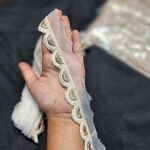 Mohan Shoppe Off White Cutwork Lucknowi Dyeable Laces with Gold Work for Suits Kurties Bags Dresses Dupatta etc. Pack of 1 roll 9 Meters Approx.